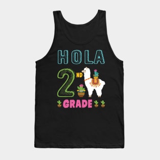 Cactus On Llama Student Happy Back To School Hola 2nd Grade Tank Top